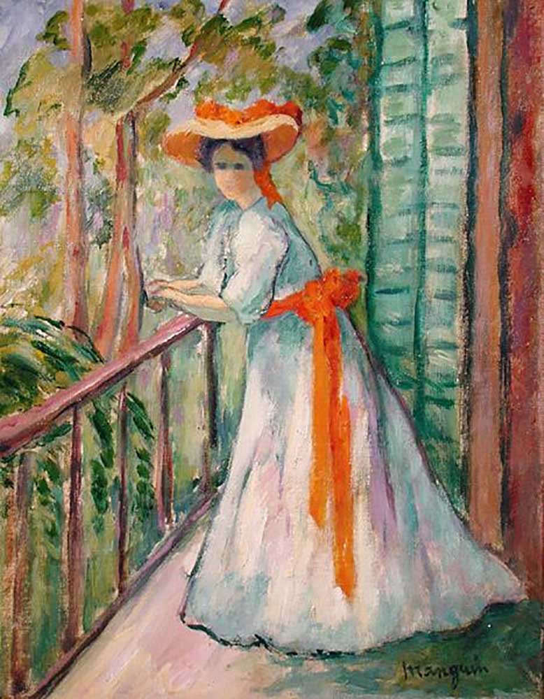 Frau auf einem Balkon oder Jeanne mit einem Orangenband, 1907 from Henri Manguin