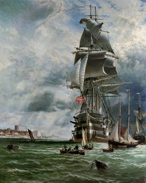 H.M.S. St. Vincent at her Moorings off the Entrance to Haslar Creek, Portsmouth from Henry Dawson