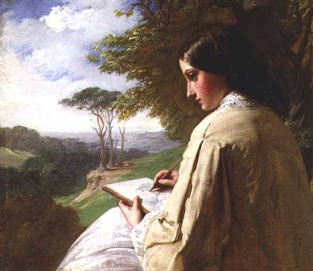 Young Lady sketching in a landscape from Henry Le Jeune