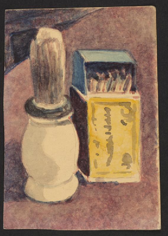 Shaving brush and matches, c.1930 (pencil & w/c on paper) from Henry Silk