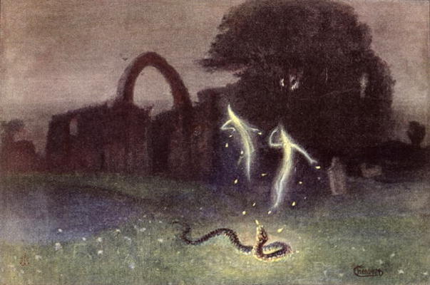 Will-o'-the-wisp and Snake (colour litho) from Hermann Hendrich
