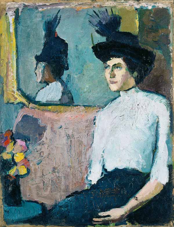 Frau mit Hut vor einem Spiegel from Hermann Stenner