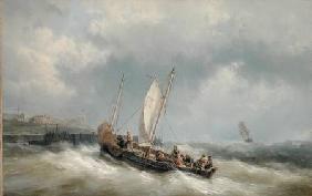 A Lugger Entering Harbour in a Storm
