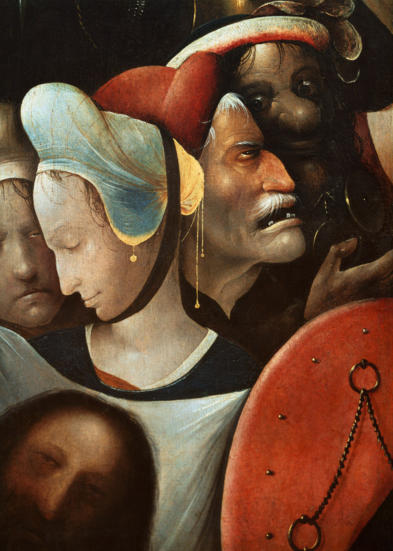 Detail of The Carrying of the Cross showing three faces including St Veronica (see also 28966, 61299 from Hieronymus Bosch