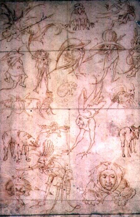 Grotesque Studies (recto)  (for verso see 110229) from Hieronymus Bosch