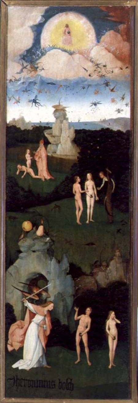 The Haywain: left wing of the triptych depicting the Garden of Eden from Hieronymus Bosch