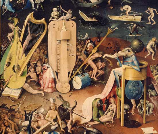The Garden of Earthly Delights: Hell, detail from the right wing of the triptych from Hieronymus Bosch