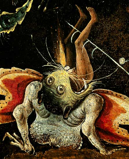 The Last Judgement, detail of a man being eaten by a monster from Hieronymus Bosch