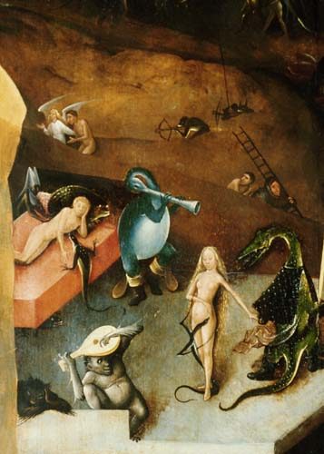 Weltgerichts-Triptychon Detail aus der Mitteltafel (WeiblAkt mit Drachen) from Hieronymus Bosch