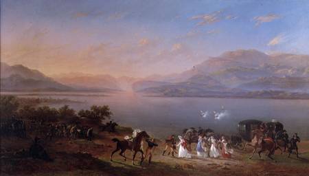 Empress Josephine (1763-1814) arriving to visit Napoleon (1769-1821) in Italy on the banks of Lake G from Hippolyte Lecomte