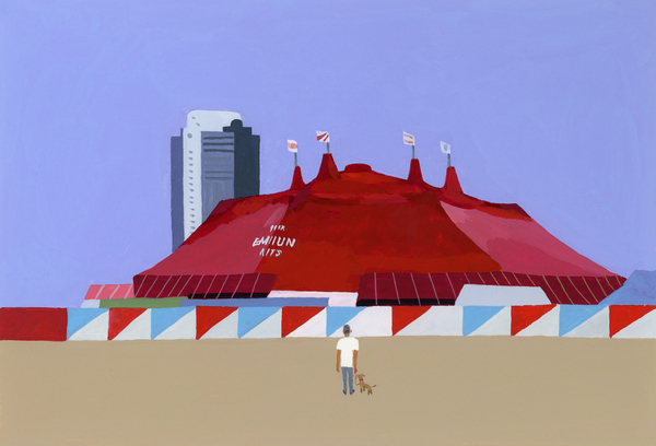 A man with a circus tent and a dog from Hiroyuki Izutsu