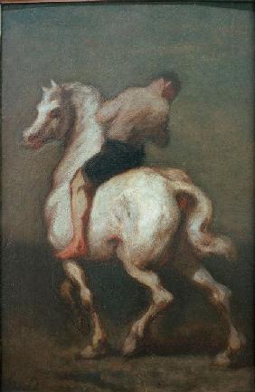 Un homme sur un cheval blanc