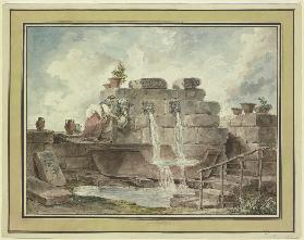 Römischer Brunnen mit einer Frau, die Wasser holt
