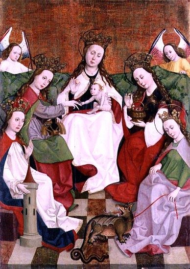 The Mystical Betrothal of St. Catherine, c.1490 (tempera on wood) from Hungarian School