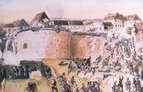 The Hungarian Revolution of 1848: Austrian troops assault the Buda Castle on 21st May 1849 (w/c on p