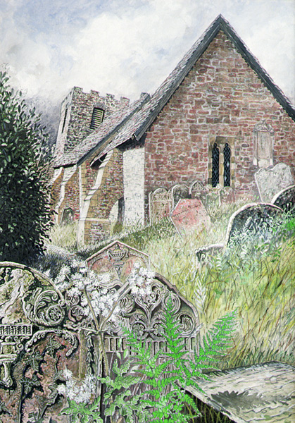 Cwmyoy Church, Gwent, 1994 (gouache on card)  from Huw S.  Parsons