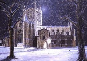 Hereford Cathedral, Floodlit at Night, 1994 (oil on board) 