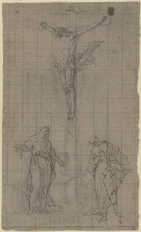 Entwurf für eine Kreuzigungsgruppe mit Johannes, Maria und Magdalena.
