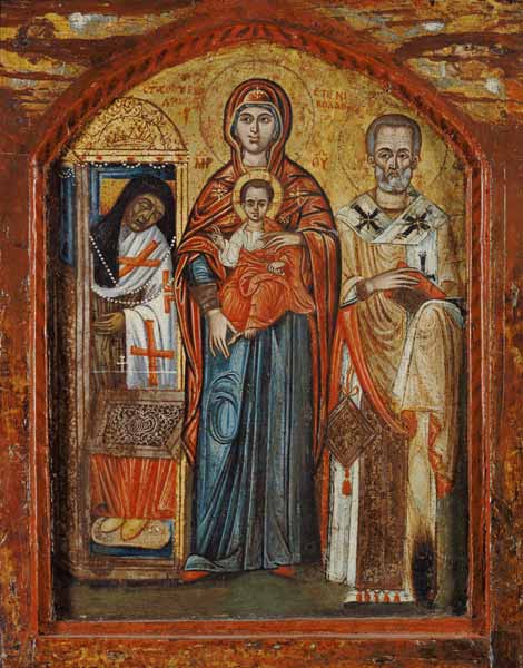Die Gottesmutter und die hll.Spiridon und Nikolaus von Bari. from Ikone (griechisch)
