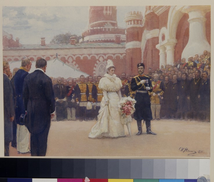 Nicholas II receiving rural district elders on May 18, 1896 in the yard of Petrovsky Palace in Mosco from Ilja Efimowitsch Repin