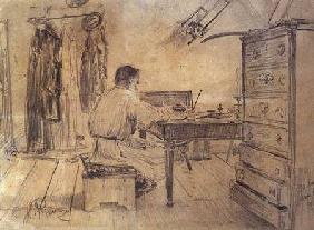 Leo Tolstoy (1818-1910) in his Study