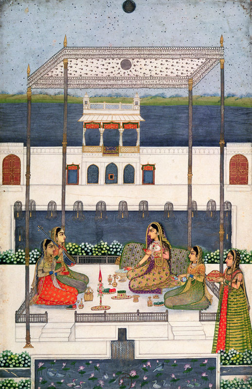 Evening party in the garden of a Mughal Palace, Lucknow or Murshidabad, West Bengal from Indian School