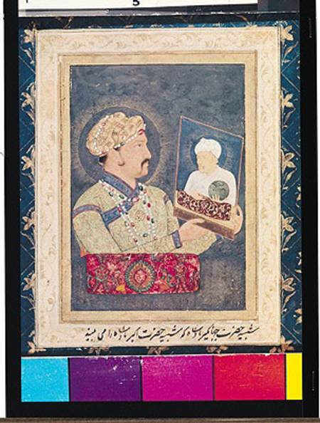 Emperor Jahangir (1569-1627) holding a portrait of Emperor Akbar (1542-1605) from Indian School