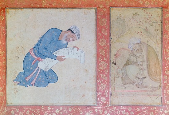 Portrait of Min Musavir giving a petition to Emperor Akbar from Indian School