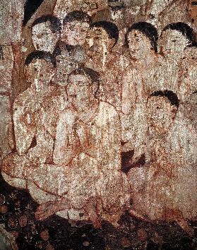 Group of disciples mourning the death of Buddha from the interior of Cave 17