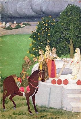 A Prince begging water from women at a well, Mughal, c.1720