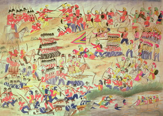 An Incident during the Sikh Wars, (w/c on paper) from Indian School, (19th century)