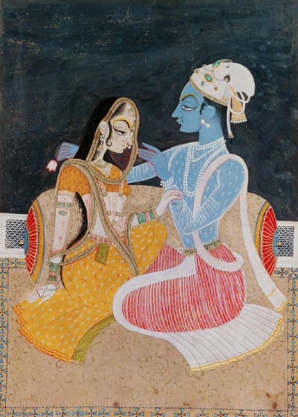 Krishna and Radha, mid-20th century, Jaipur (w/c on paper) from Indian School, (20th century)
