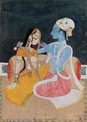 Krishna and Radha, mid-20th century, Jaipur (w/c on paper)