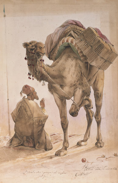 Praying Arab with a Secured Camel from Ippolito Caffi