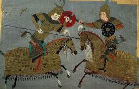 Two warriors on horseback in combat, School of Tabriz