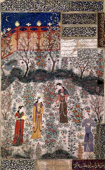 The Persian Prince Humay Meeting the Chinese Princess Humayun in a Garden from Islamic School