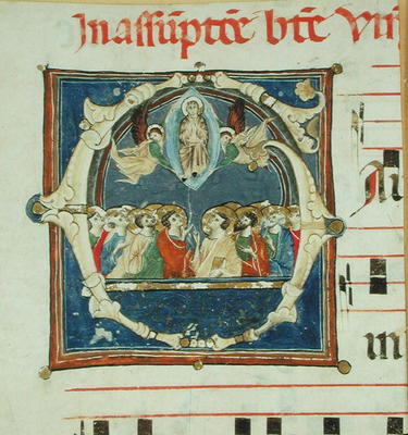Historiated initial 'G' depicting the Assumption of the Virgin (vellum) from Scuola pittorica italiana