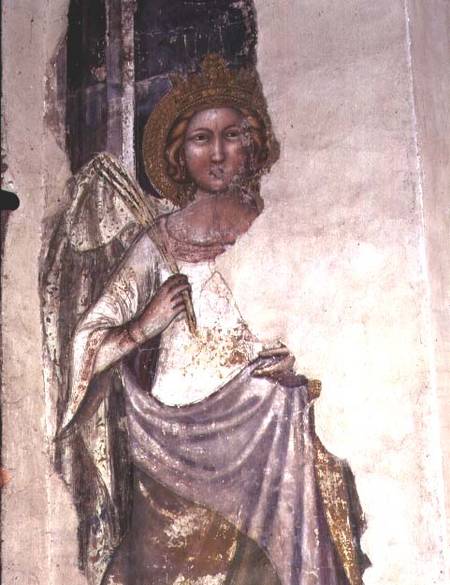 Crowned figure holding a palm frond, possibly a angel from Scuola pittorica italiana