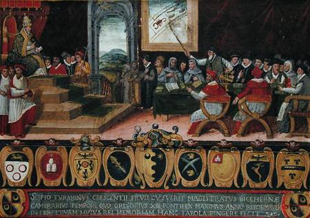 Discussion of the Reform of the Calendar under Pope Gregory XIII (1502-85) replaced by the Gregorian from Scuola pittorica italiana