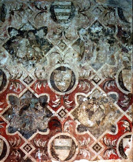 Fragment of a fresco decorated with coats of arms from Scuola pittorica italiana