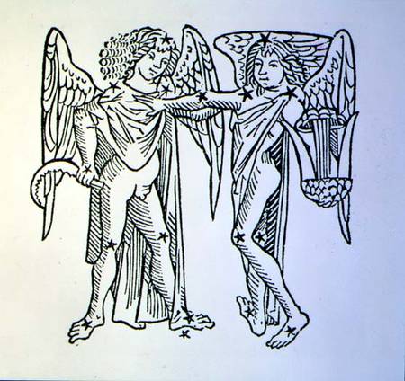 Gemini (the Twins) an illustration from the 'Poeticon Astronomicon' by C.J. Hyginus, Venice from Scuola pittorica italiana