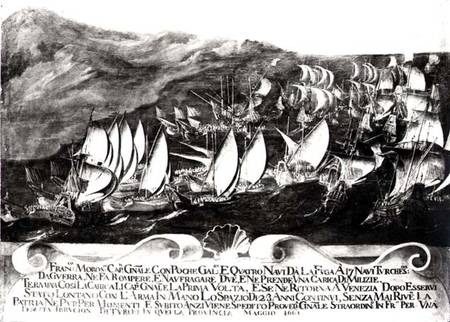 General Francisco Morosini (1618-94) and the Venetian Fleet in an Encounter with the Turkish Fleet o from Scuola pittorica italiana
