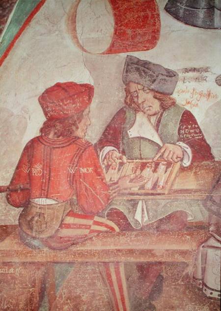 Interior of an Inn, detail of backgammon players from Scuola pittorica italiana