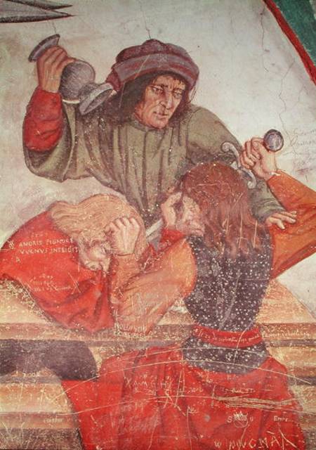 Interior of an Inn, detail of drinkers fighting from Scuola pittorica italiana