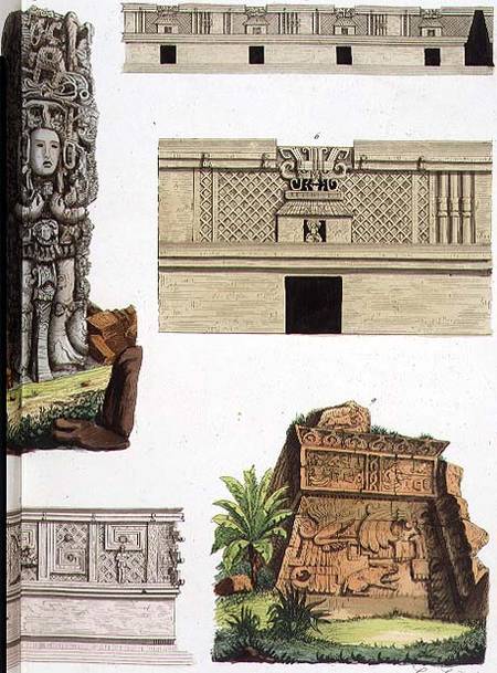 Mexican Antiquities, architectural details from plate 48 of 'The History of the Nations' from Scuola pittorica italiana