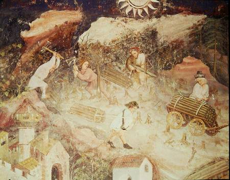 The Month of December, detail of men cutting down trees from Scuola pittorica italiana