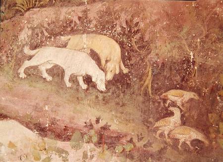 The Month of June, detail of dogs and partridges from Scuola pittorica italiana