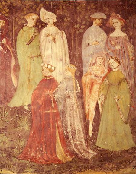 The Month of June, detail of noblemen and women walking from Scuola pittorica italiana
