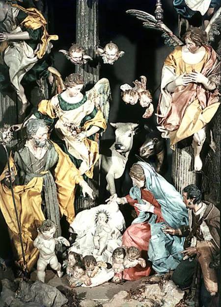 The Nativity, made in Naples, detail of the central section from Scuola pittorica italiana