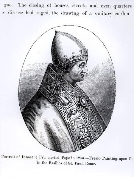 Portrait of Pope Innocent IV (d.1254) illustration from 'Science and Literature in the Middle Ages a from Scuola pittorica italiana